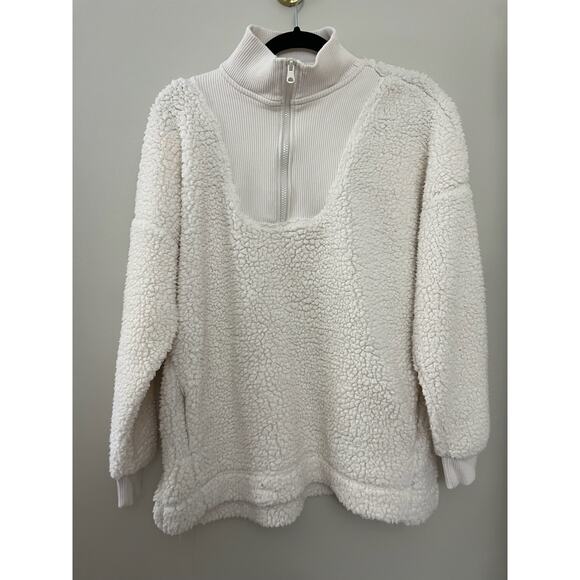 Aerie Minimalist Cozy Dream‎ Sherpa Quarter Zip Sweatshirt Jacket Cream S/M - Picture 1 of 8